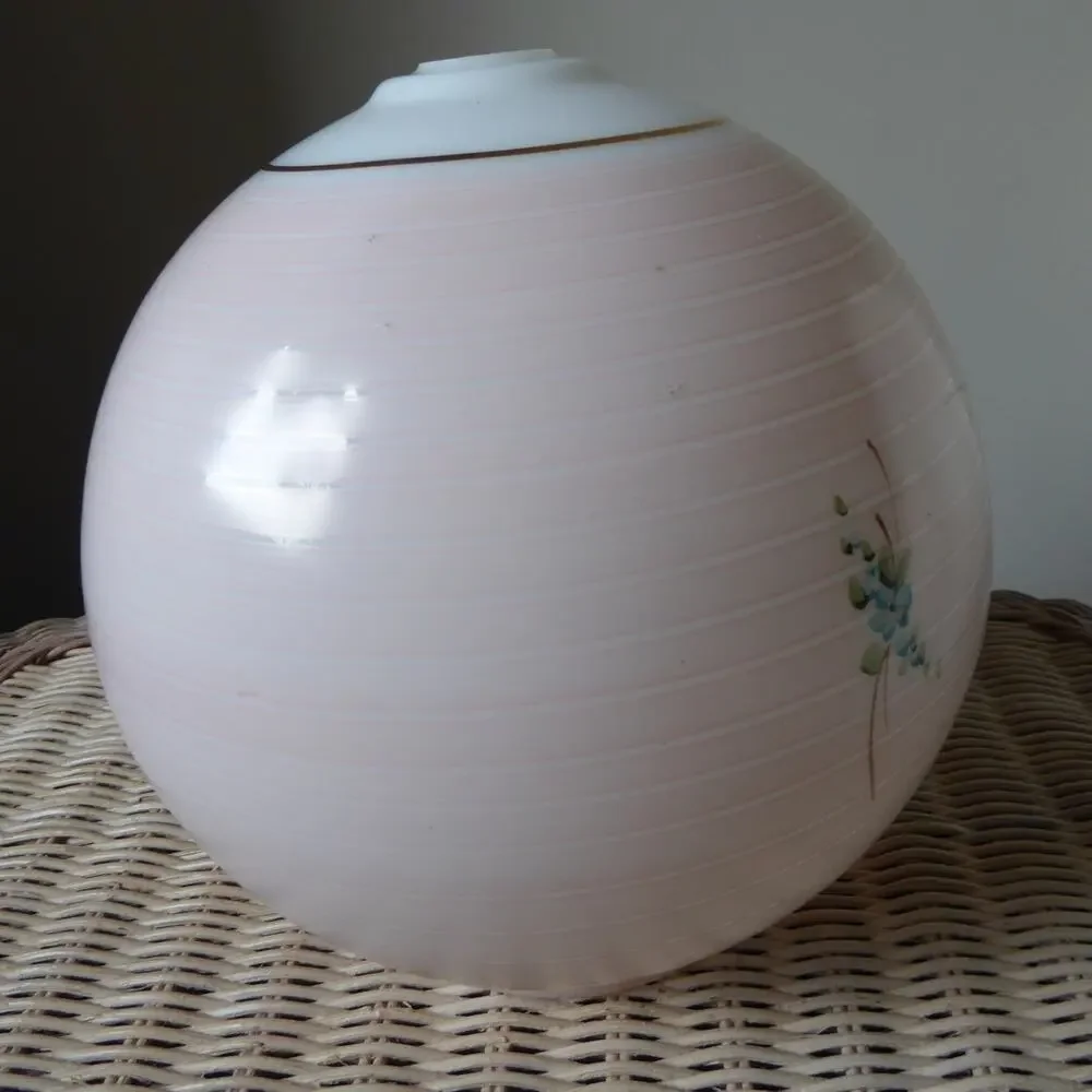 Antique Hand Painted Oil Lamp Globe Ball Lamp Shade 8” Tall 9” Dia 4” Base Rim